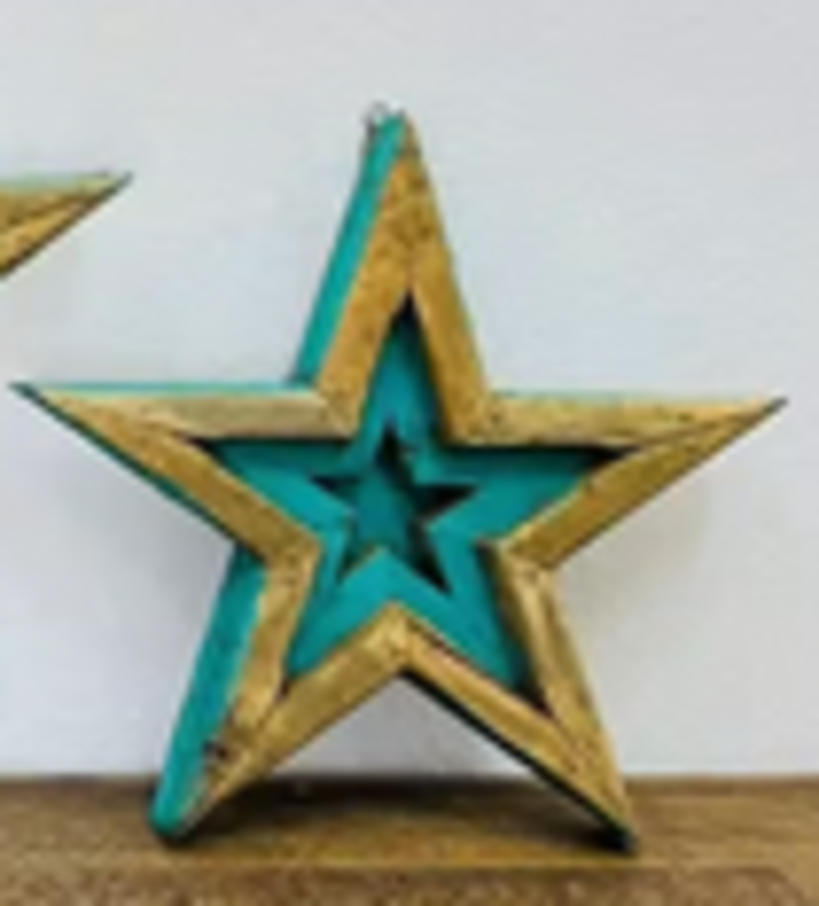 Turquoise Wood Wall Star SM - 12" H x 13" L x 1.5" W
