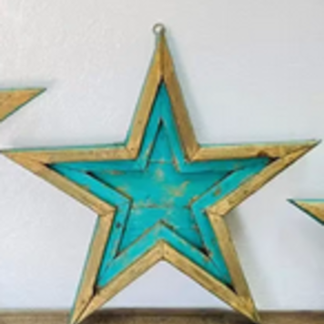Turquoise Wood Wall Star MD - 18" H x 19.5" L x 1.5" W