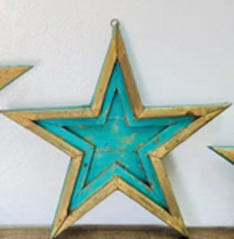 Turquoise Wood Wall Star MD - 18" H x 19.5" L x 1.5" W