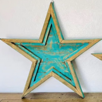 Turquoise Wood Wall Star LG - 24" H x 25" L x 1.5" W