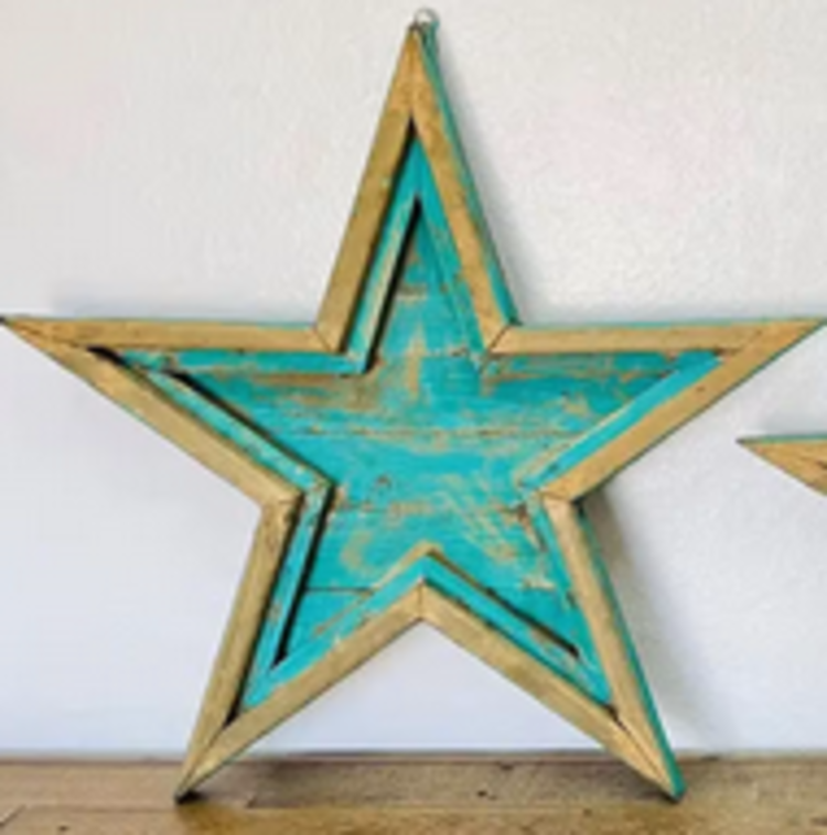 Turquoise Wood Wall Star LG - 24" H x 25" L x 1.5" W