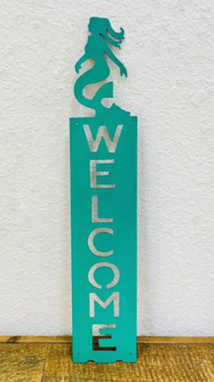 Turquoise Mermaid Welcome Sign     16" H x 3" L