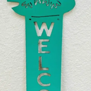 Turquoise Frog Welcome Sign     16" H x 5 3/4" L