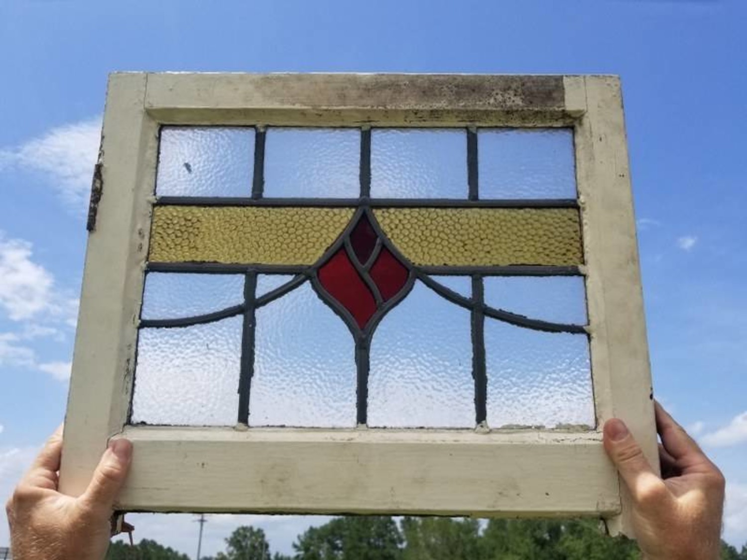 Salvaged Stained Glass Window 19 3 4 X 16 3 4