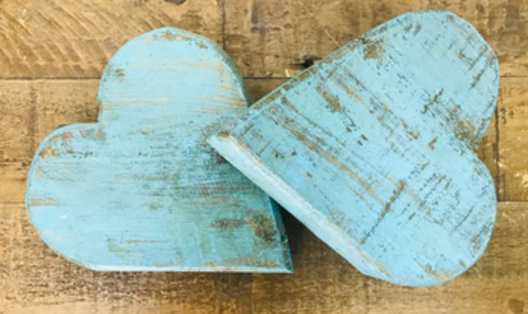 Turquoise Wood Heart 6.5" H x 6" L x 1 1/4" W