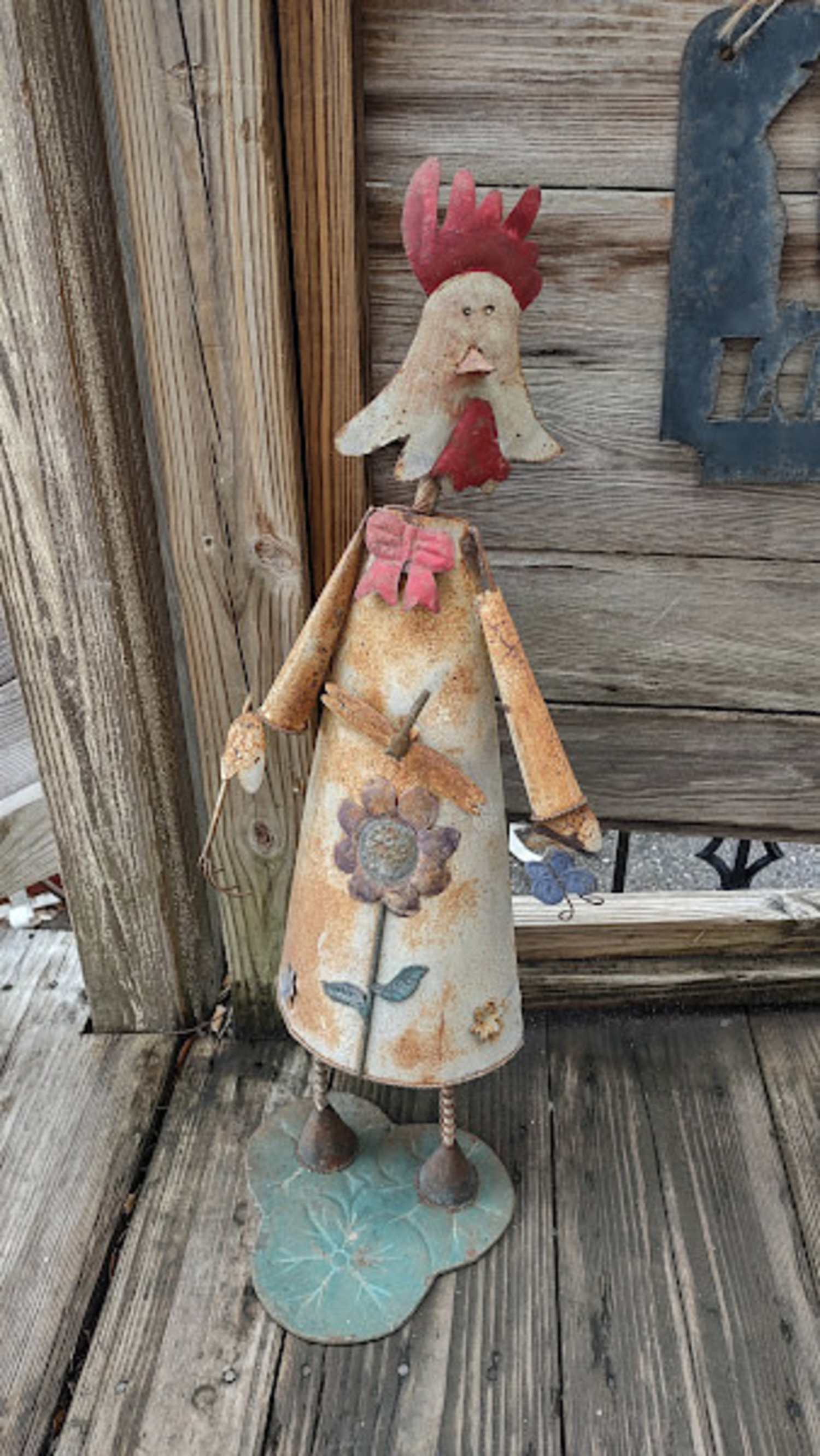 Sale Vintage Metal Garden Ornament Rooster 27
