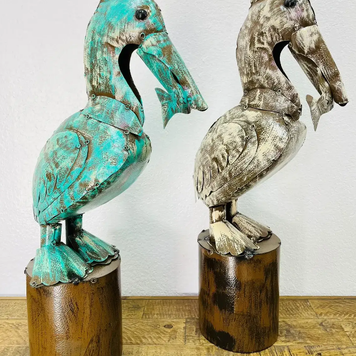 Tin Pelican with Fish - Asstd. Colors 23.5" H x 11" L x 7" W