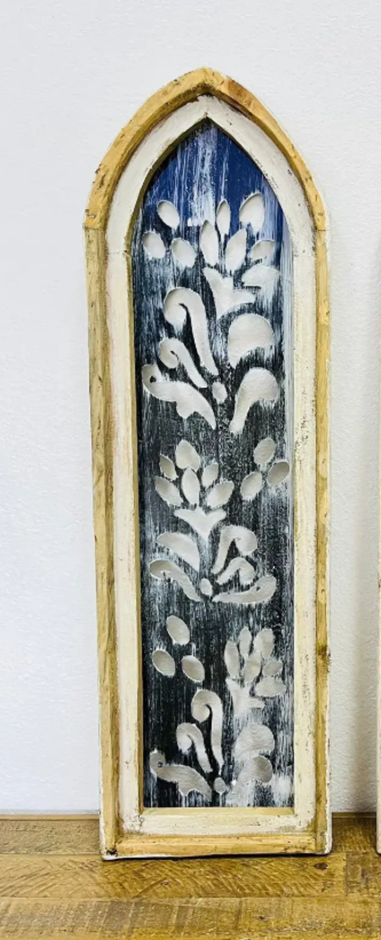 White Wood & Metal Decorated Window 38" H x 11.5" L x 1.5" W