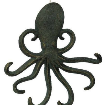 Antique Seaworn Bronze Cast Iron Wall Mounted Octopus Hook 6" L x 1" W x 7" H