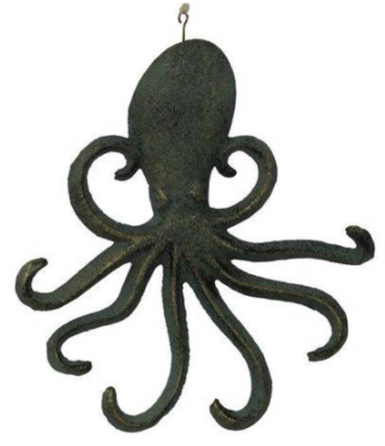 Antique Seaworn Bronze Cast Iron Wall Mounted Octopus Hook 6" L x 1" W x 7" H