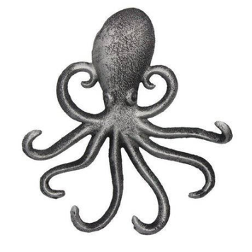 Rustic Silver Cast Iron Wall Mounted Octopus Hook 6" L x 1" W x 7" H