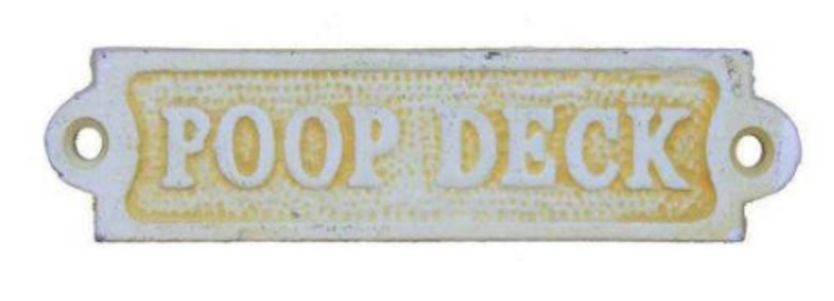 Antique White Cast Iron Poop Deck Sign 5" L x 1" W x 1" H