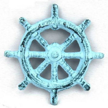 Dark Blue Whitewashed Cast Iron Ship Wheel Bottle Opener 3.75" L x 3.75" W x 1" H