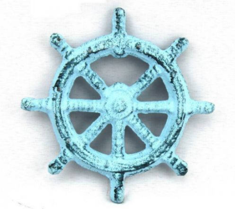 Dark Blue Whitewashed Cast Iron Ship Wheel Bottle Opener 3.75" L x 3.75" W x 1" H