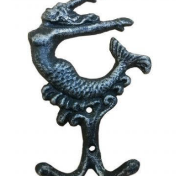 Rustic Silver Cast Iron Mermaid Key Hook 2" L x 4" W x 6" H