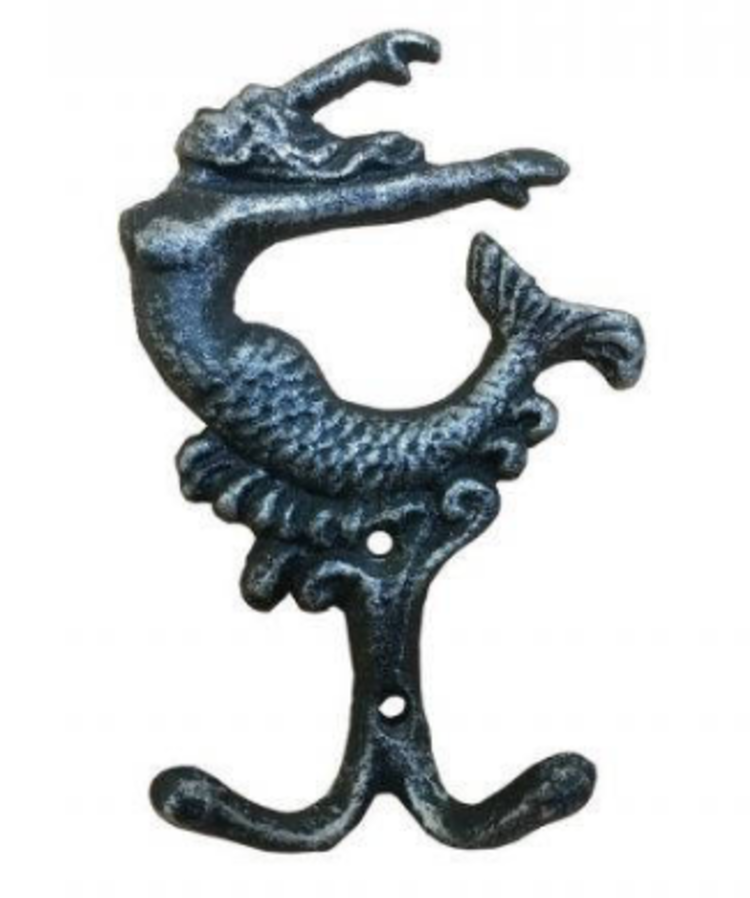 Rustic Silver Cast Iron Mermaid Key Hook 2" L x 4" W x 6" H