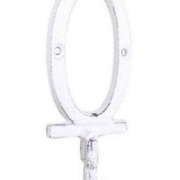 Whitewashed Cast Iron Number "0" Wall Hook