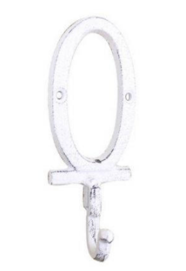Whitewashed Cast Iron Number "0" Wall Hook