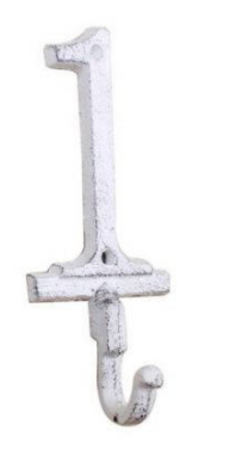 Whitewashed Cast Iron Number "1" Wall Hook