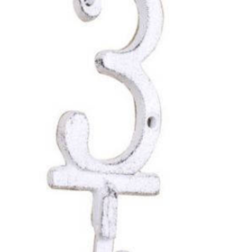 Whitewashed Cast Iron Number "3" Wall Hook