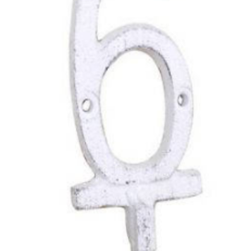 Whitewashed Cast Iron Number "6" Wall Hook