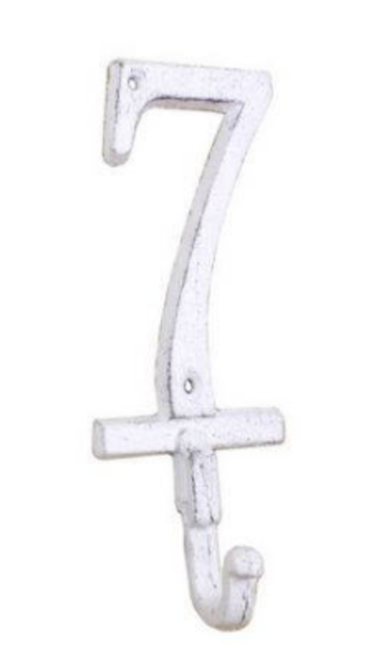 Whitewashed Cast Iron Number "7" Wall Hook