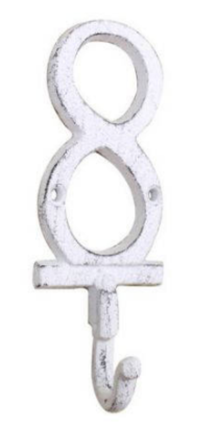 Whitewashed Cast Iron Number "8" Wall Hook