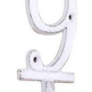 Whitewashed Cast Iron Number "9" Wall Hook