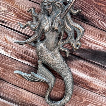 Large Iron Mermaid Antique Bronze 10" X 17"