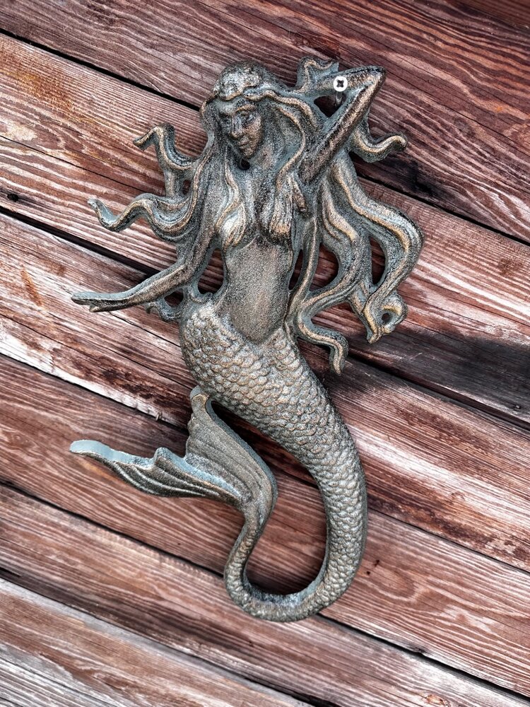 Large Iron Mermaid Antique Bronze 10" X 17"
