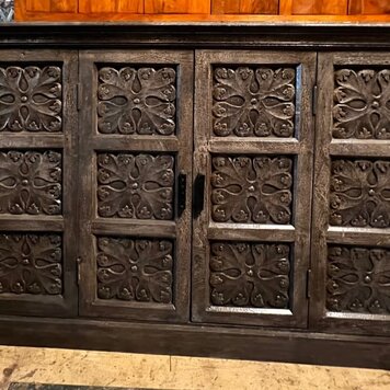 Grey Carved Indian Wooden Side Board 63.5 X 18 X 35 1/4