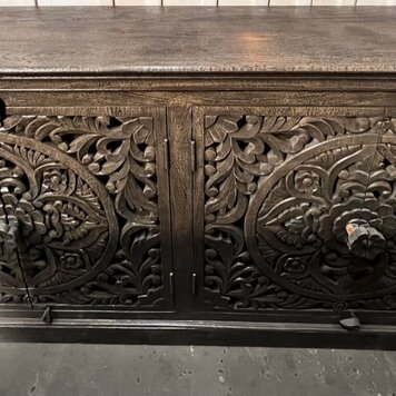 Grey Carved Indian Wooden Side Board 70 5/8 X 16 X 35 1/4