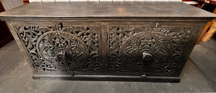 Grey Carved Indian Wooden Side Board 70 5/8 X 16 X 35 1/4