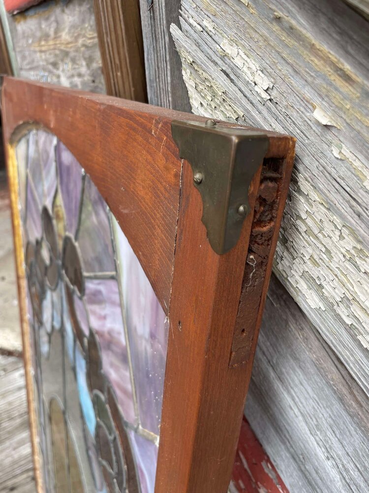 Stained Glass Window W/ Wood Frame 22.75"x1.5"x35"