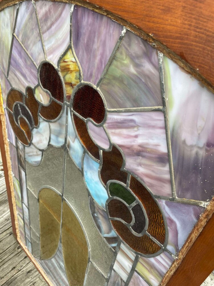 Stained Glass Window W/ Wood Frame 22.75"x1.5"x35"