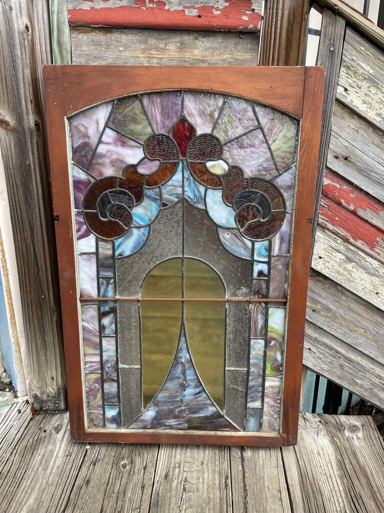 Stained Glass Window W/ Wood Frame 22.75"x1.5"x35"