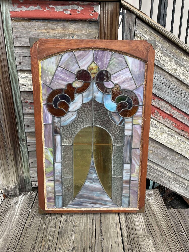 Stained Glass Window W/ Wood Frame 22.75"x1.5"x35"