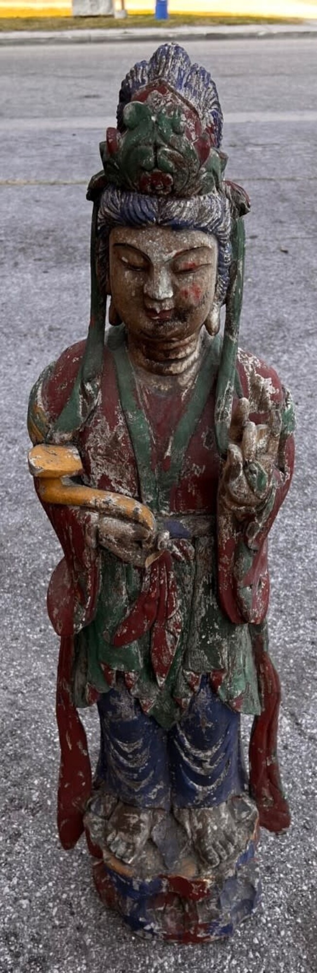 Ancient Gesso Statue of Guan Yin 16"X  10"X  46