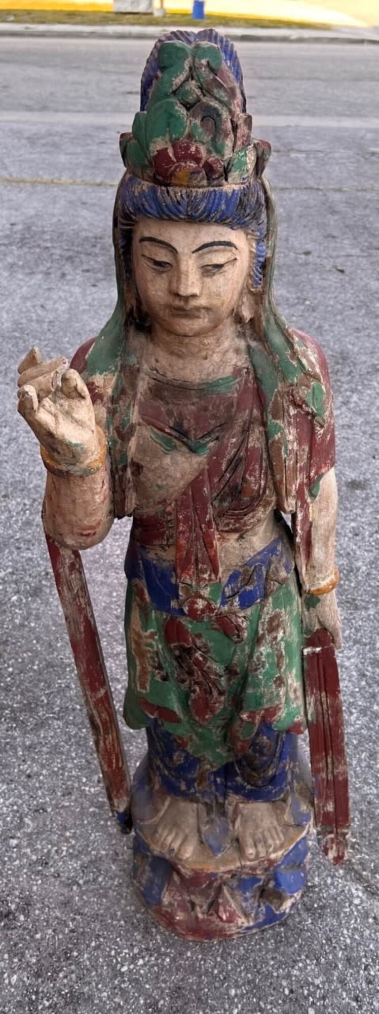 Ancient Gesso Statue of Guan Yin 16"X  10"X  46