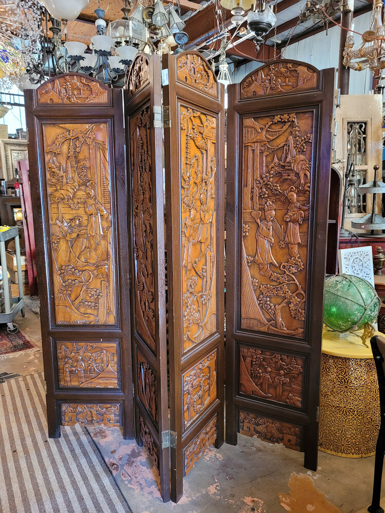 vintage carved mcm room divider