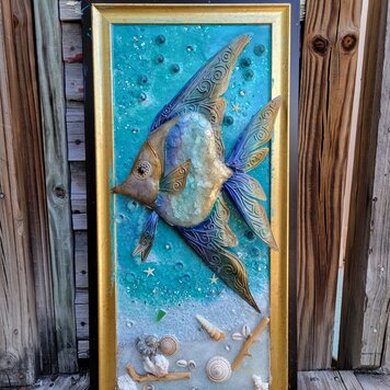 Framed Angel Fish Resin Art 27" x 13 1/2"
