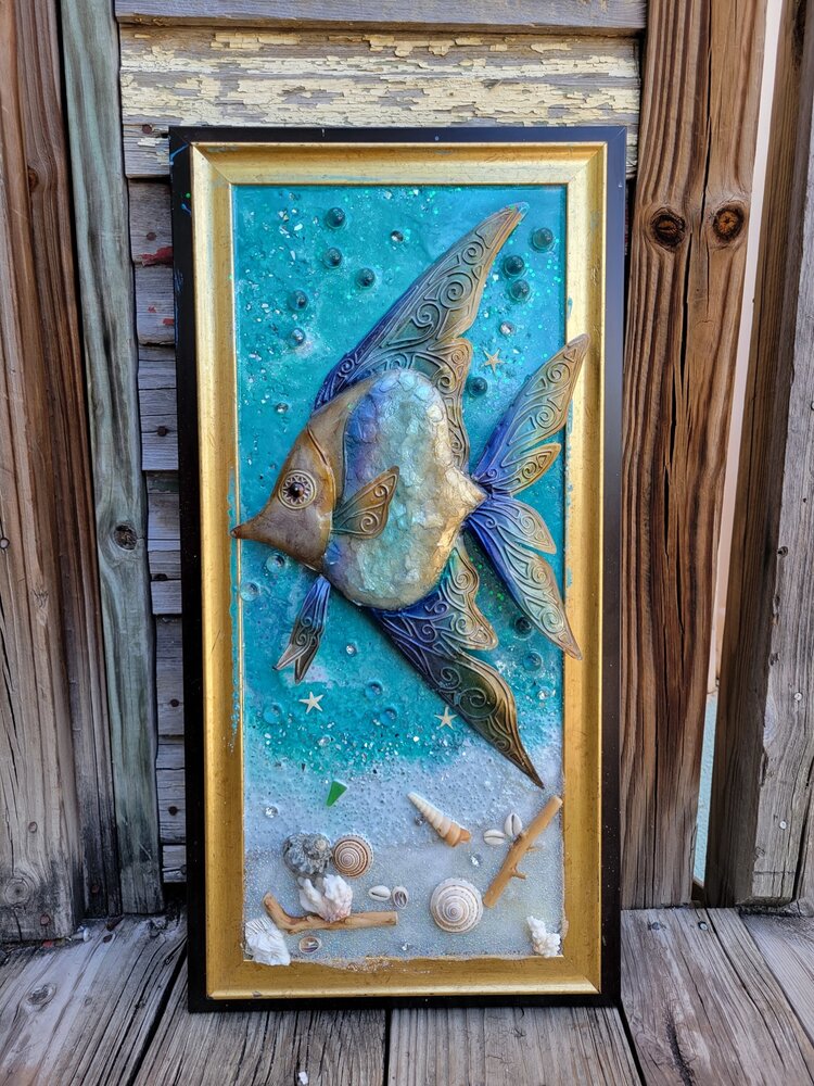 Framed Angel Fish Resin Art 27" x 13 1/2"