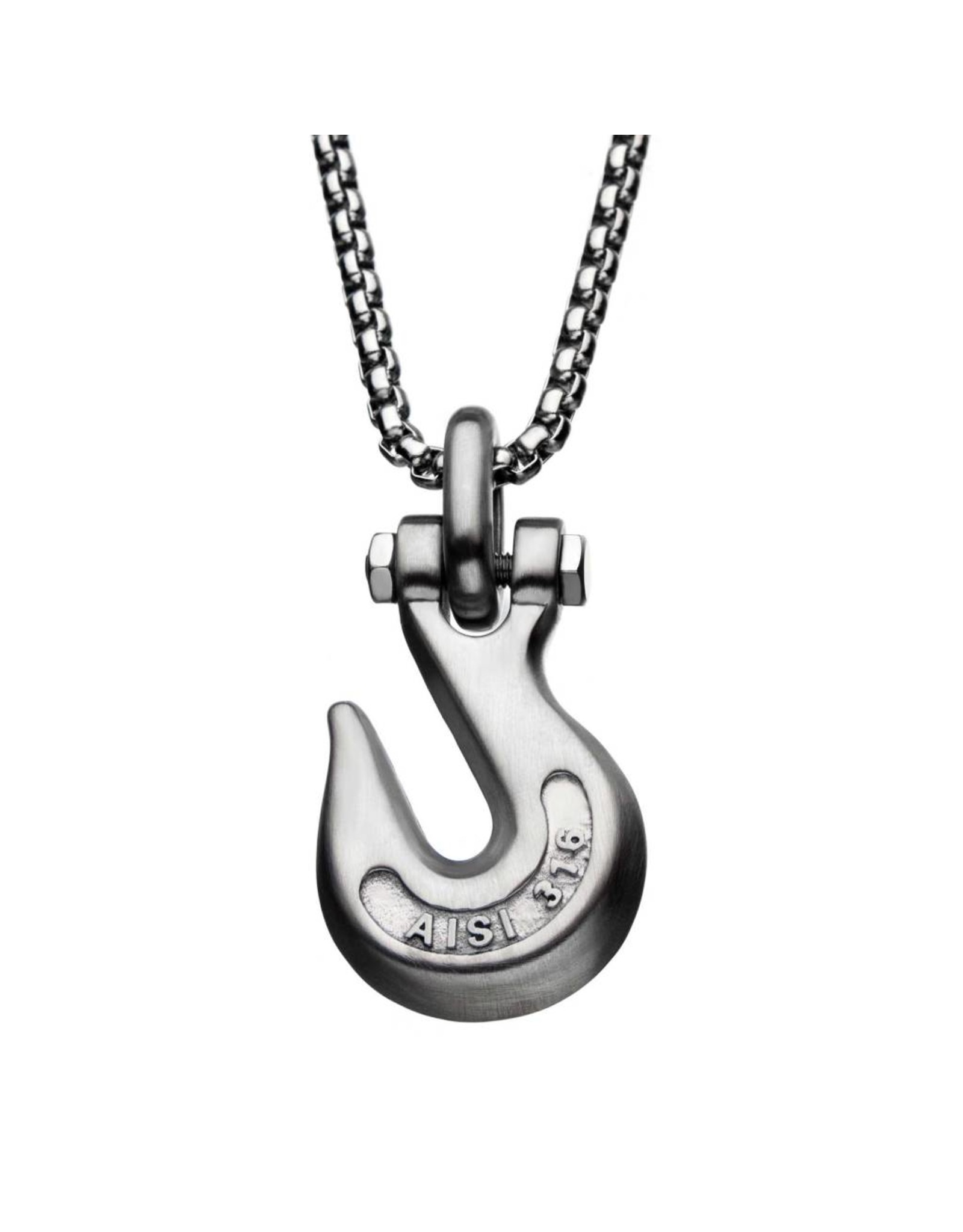 Inox Matte Steel Hook Pendant w/Steel Box Chain