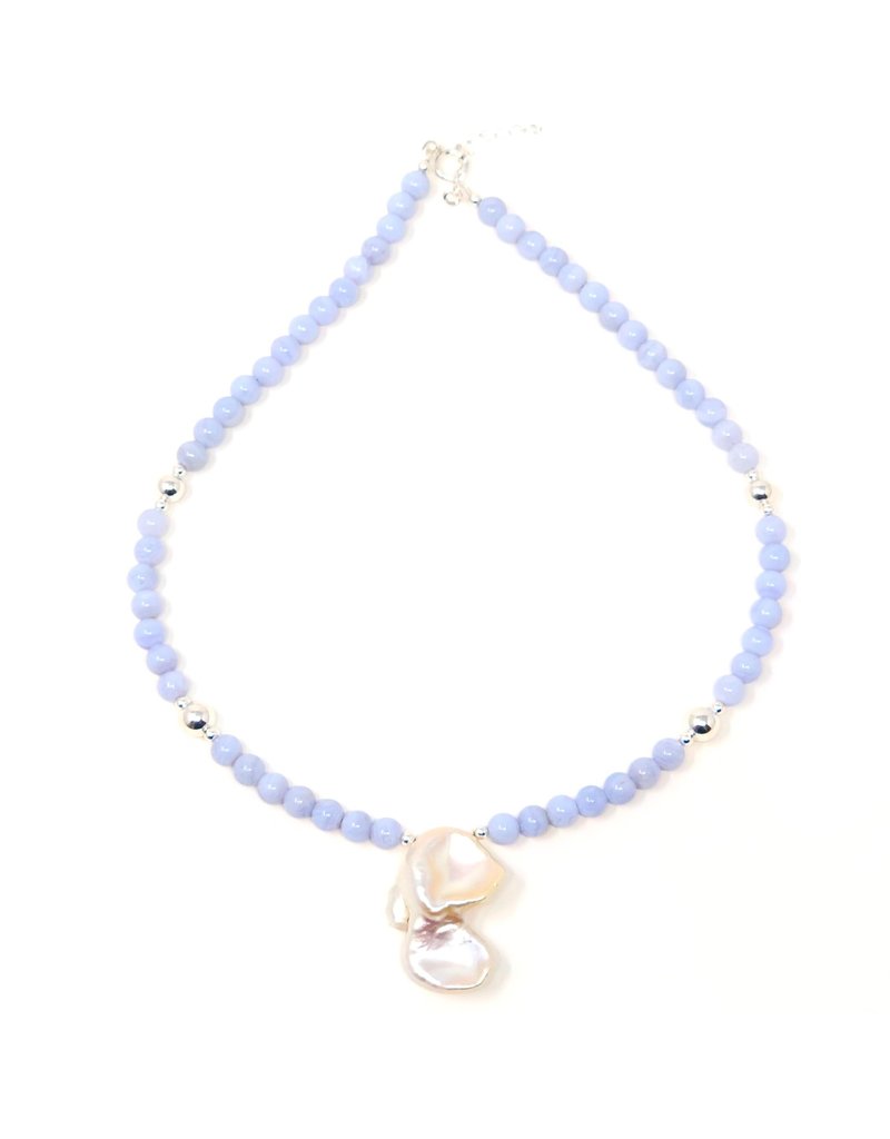 Blue Lace Agate Petal Pearl Necklace Oceans Allure
