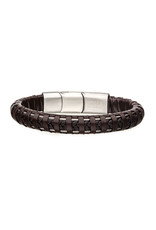 Inox Brown Leather Steel Clasp Bracelet