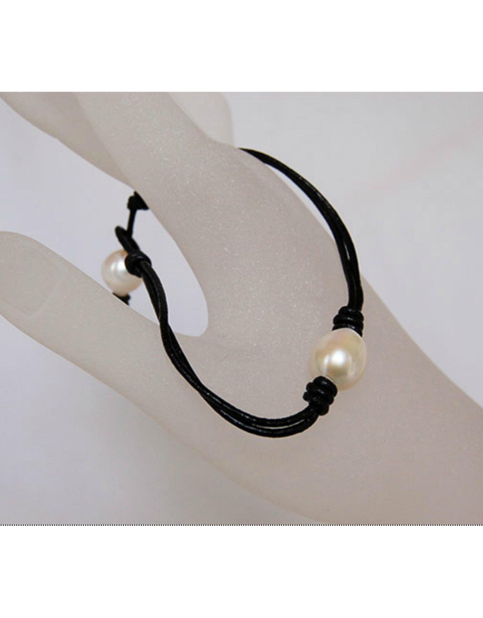 Black Leather Pearl Bracelet
