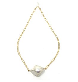 GF Paperclip Chain & Baroque Pearl