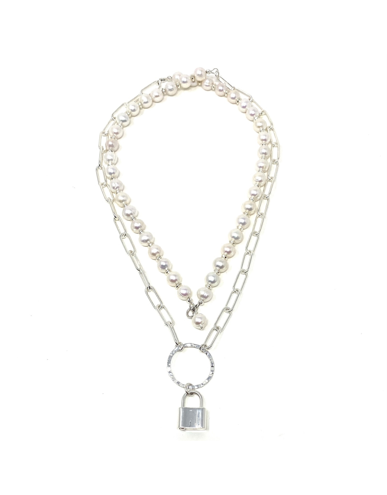 Paperclip Chain, Pearl & Locket Necklace