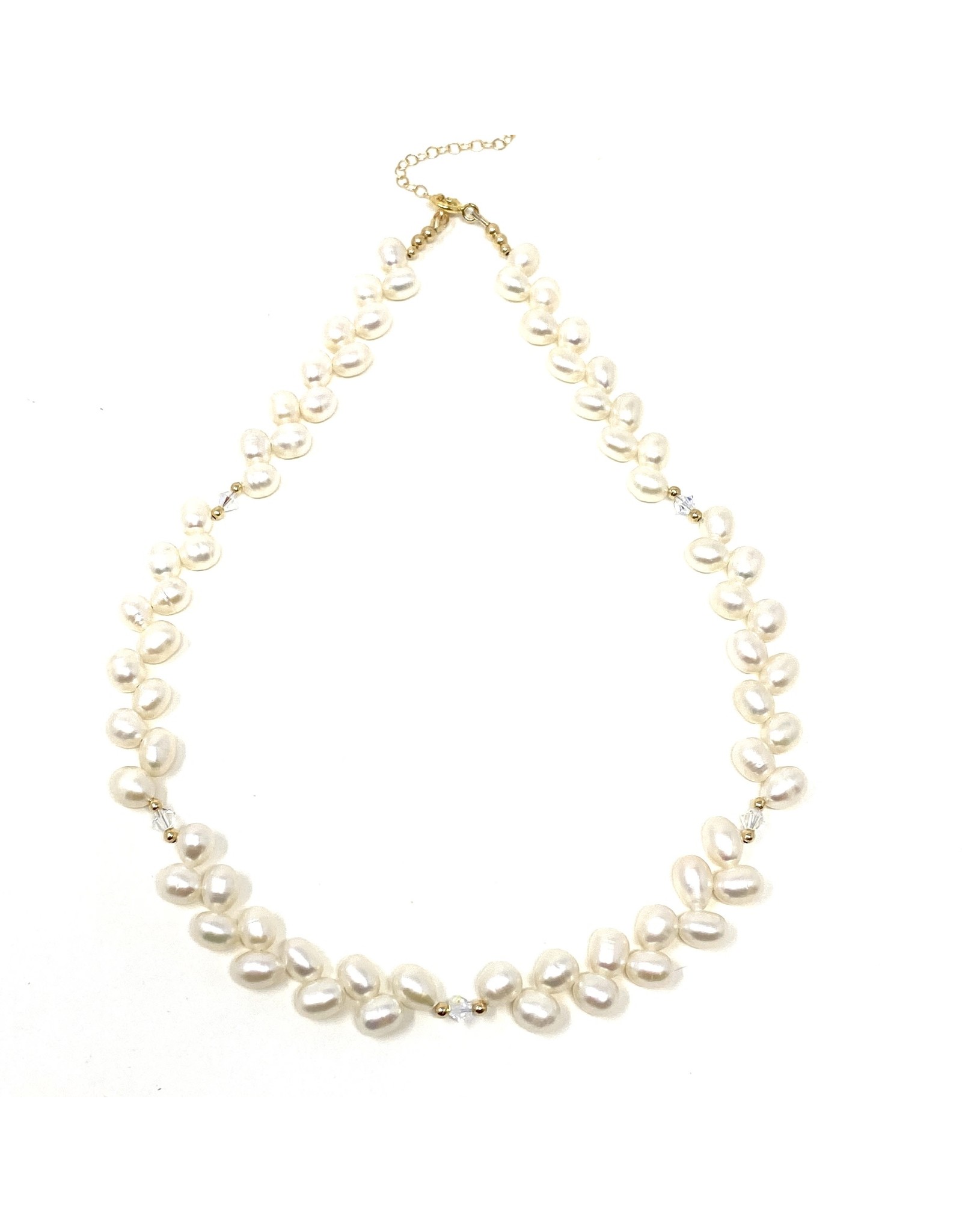 White Potato Pearl & Swarovski Necklace