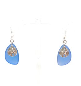Blue Sea Glass & Sand Dollar Earrings